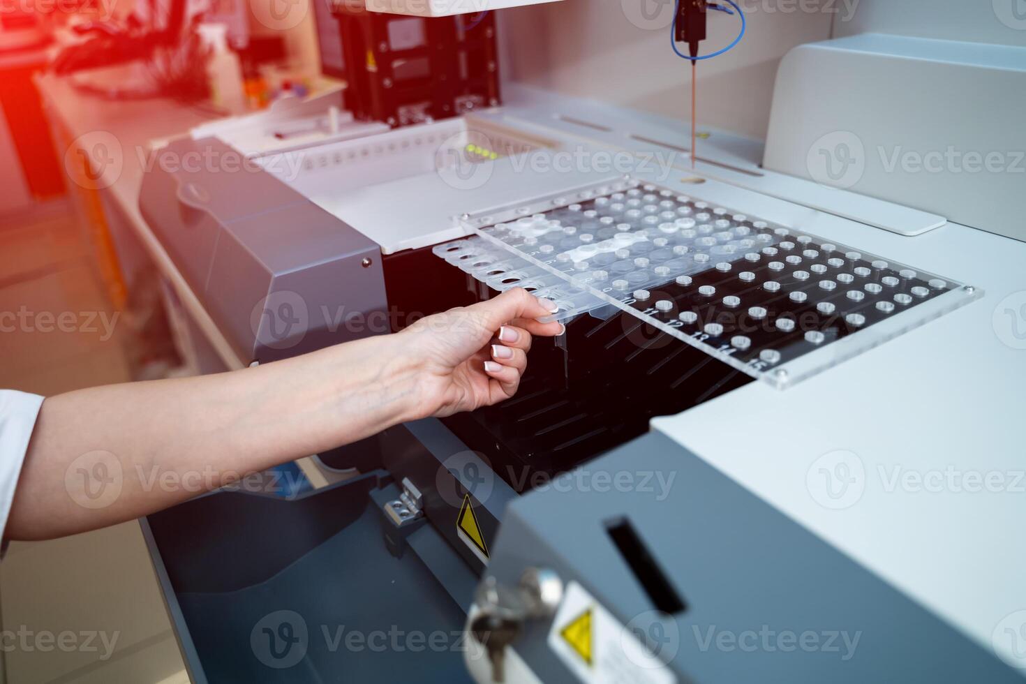 Modern diagnostic virus equipment. Medical blood analyzing for coronavirus. photo