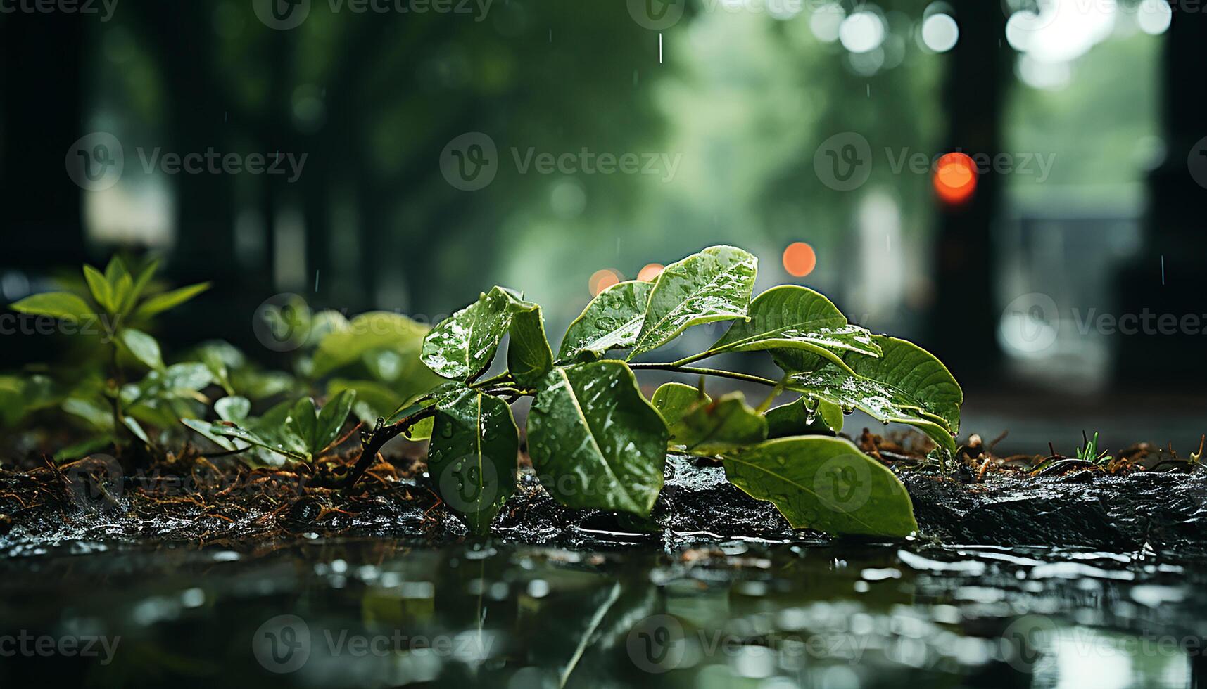 AI generated Freshness of green leaves in the wet forest reflects beauty generated by AI photo