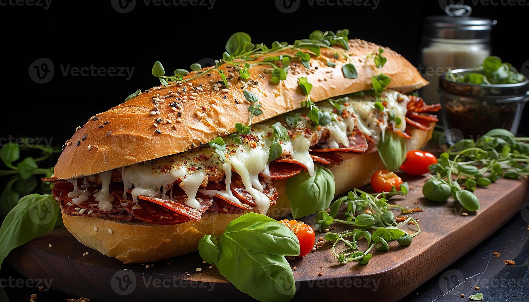 AI generated Freshness and gourmet in a grilled meat sandwich on ciabatta generated by AI photo