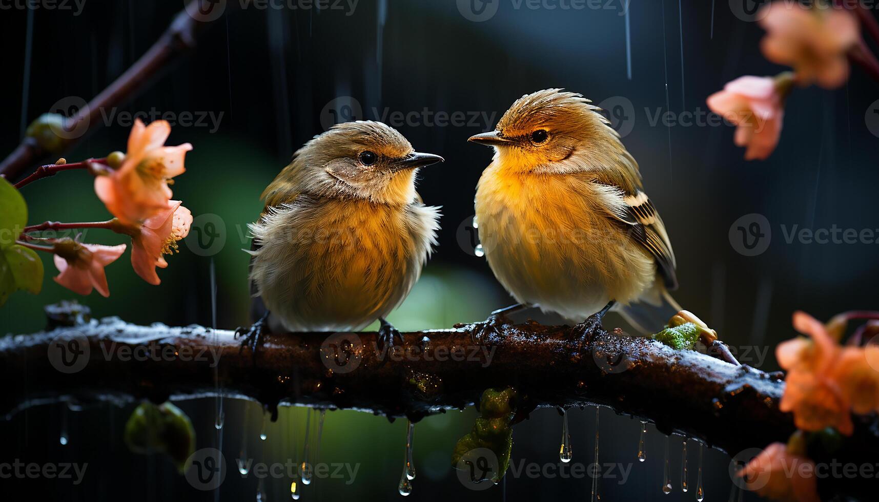 ai generado un linda amarillo pájaro encaramado en un rama en naturaleza generado por ai foto