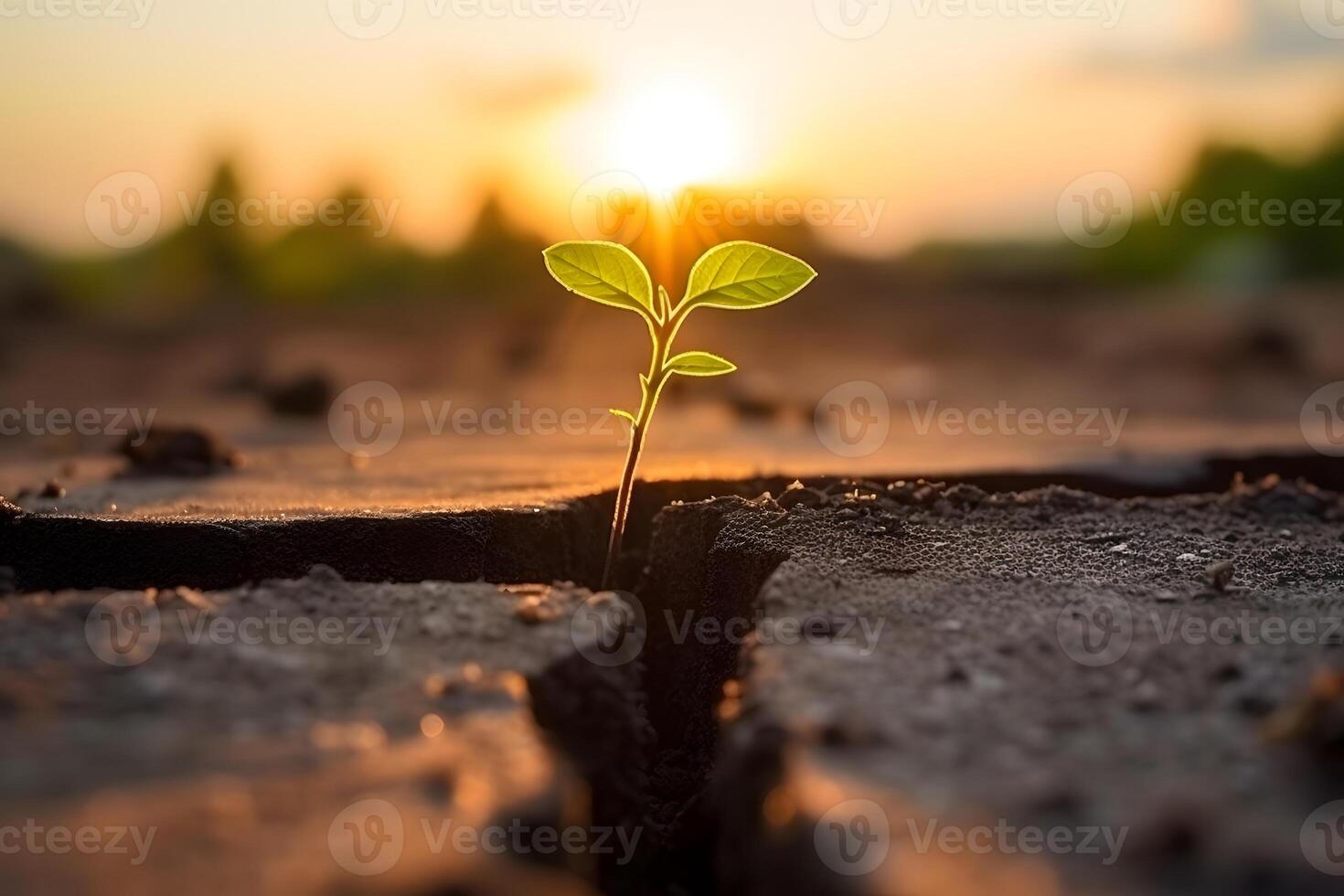 AI generated A small plant grows from a crack in the tar photo