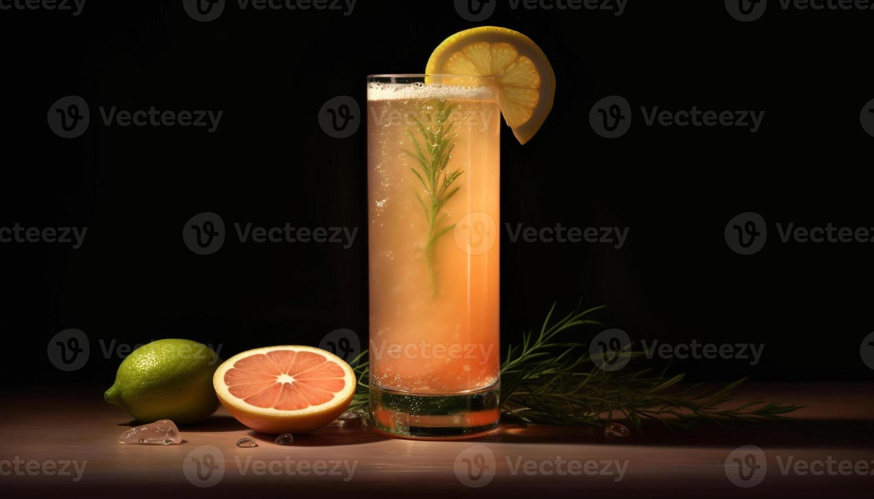 AI generated Refreshing citrus cocktail on a wooden table, perfect for summer generated by AI photo