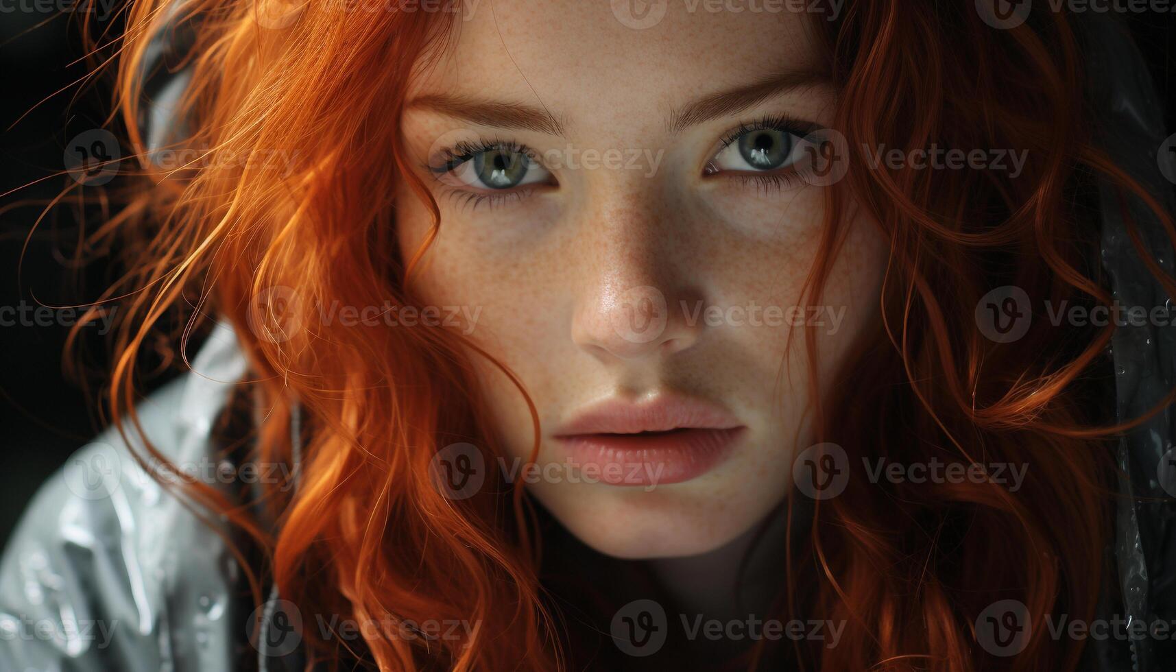 AI generated One beautiful woman, young and confident, looking at camera generated by AI photo
