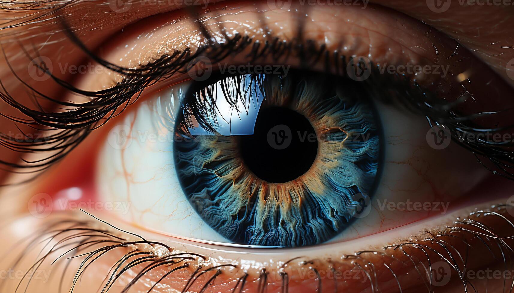 AI generated Close up of a woman blue eye, staring into the camera generated by AI photo