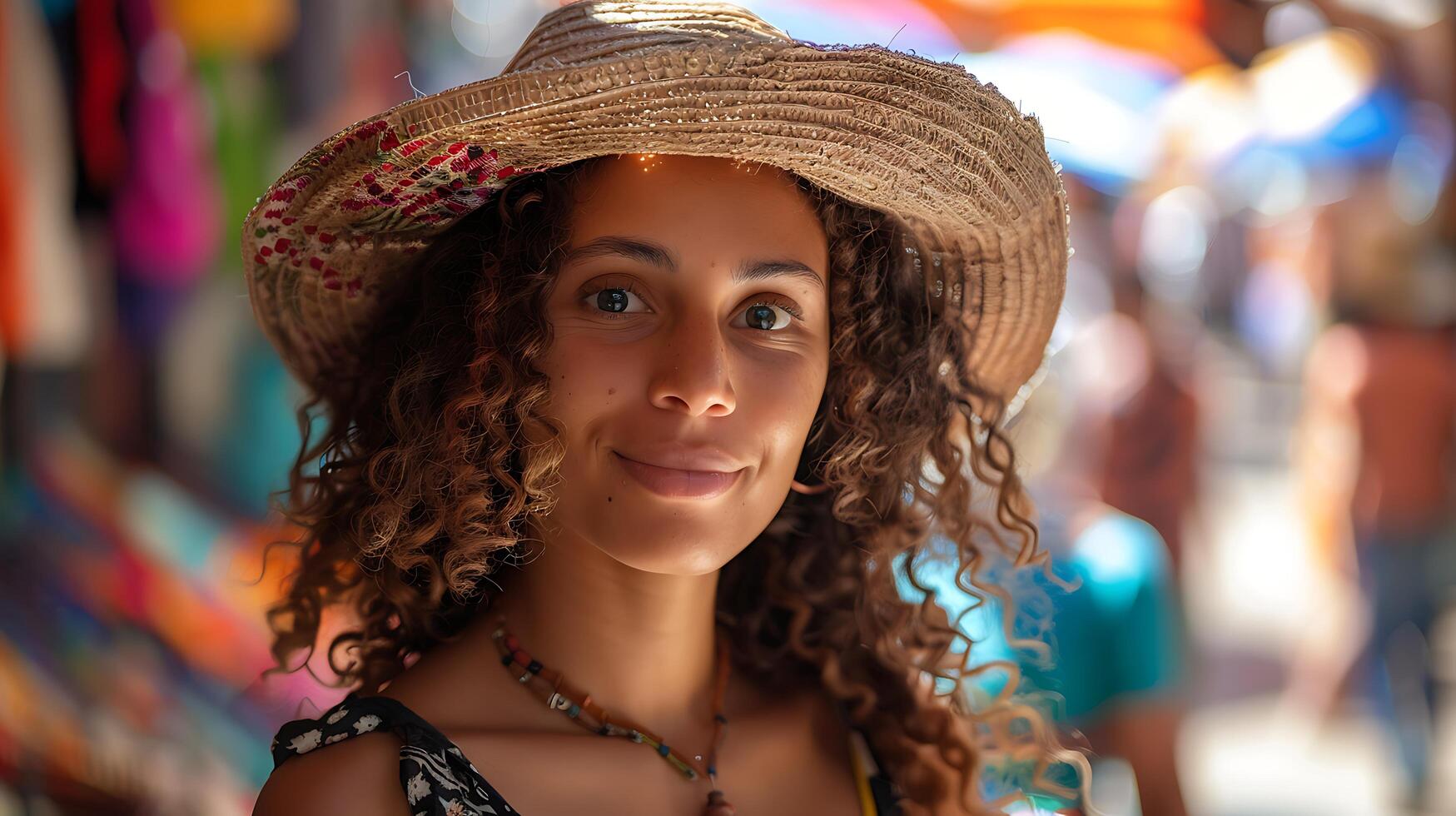 AI generated Vibrant Moroccan Marketplace A Womans Sense of Wonder and Adventure Captured in WideAngle Splendor photo