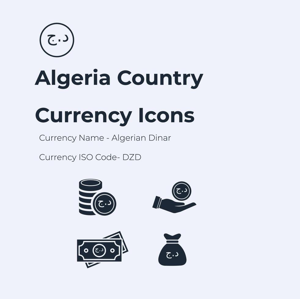 Argelia país moneda icono conjunto vector