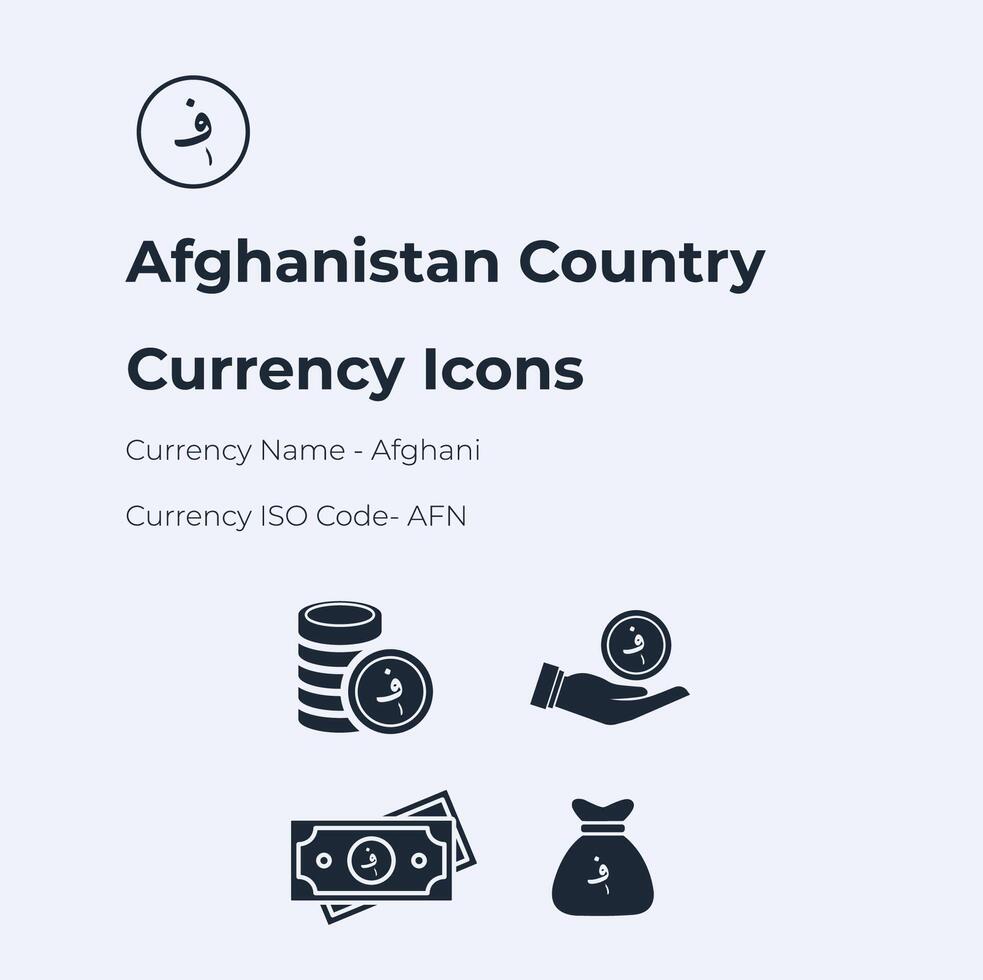 Afganistán país moneda icono conjunto vector