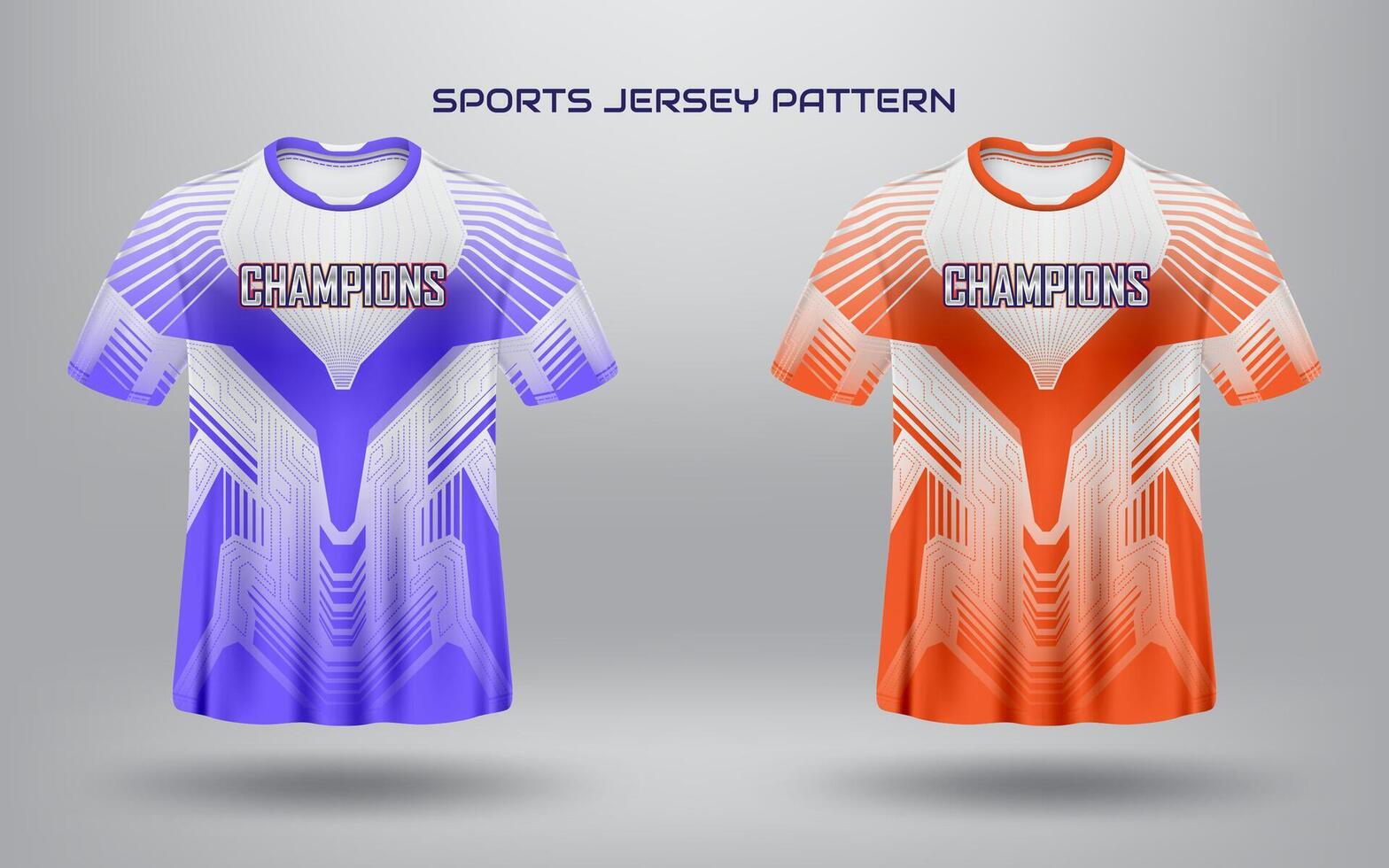 T-shirt sport design template and mockup with modern futuristic pattern for football and soccer vector