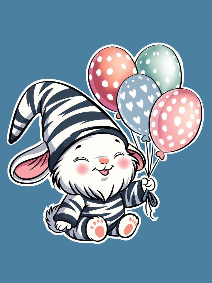 Easter bunny wearing zebra gnome hat character vector