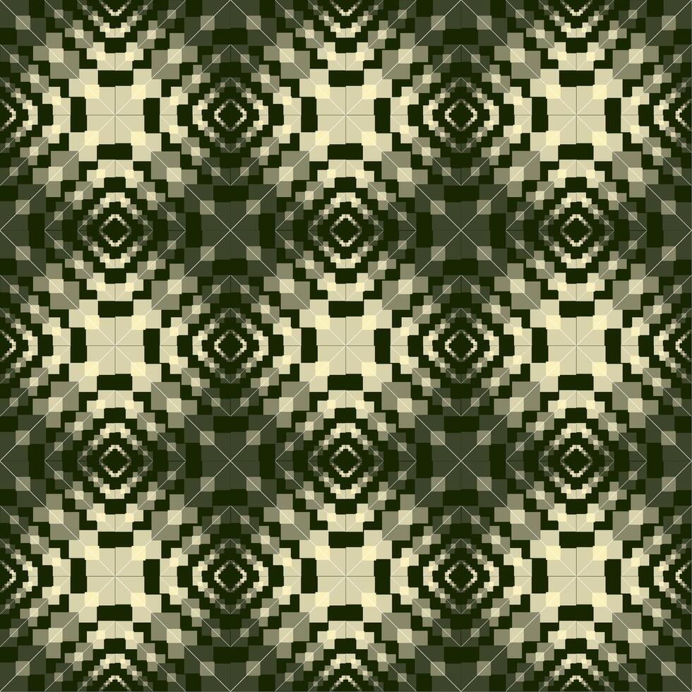 Abstract background in dark green, with geometric shapes such as rhombuses and squares. Form the figures simulating a pixelated image vector