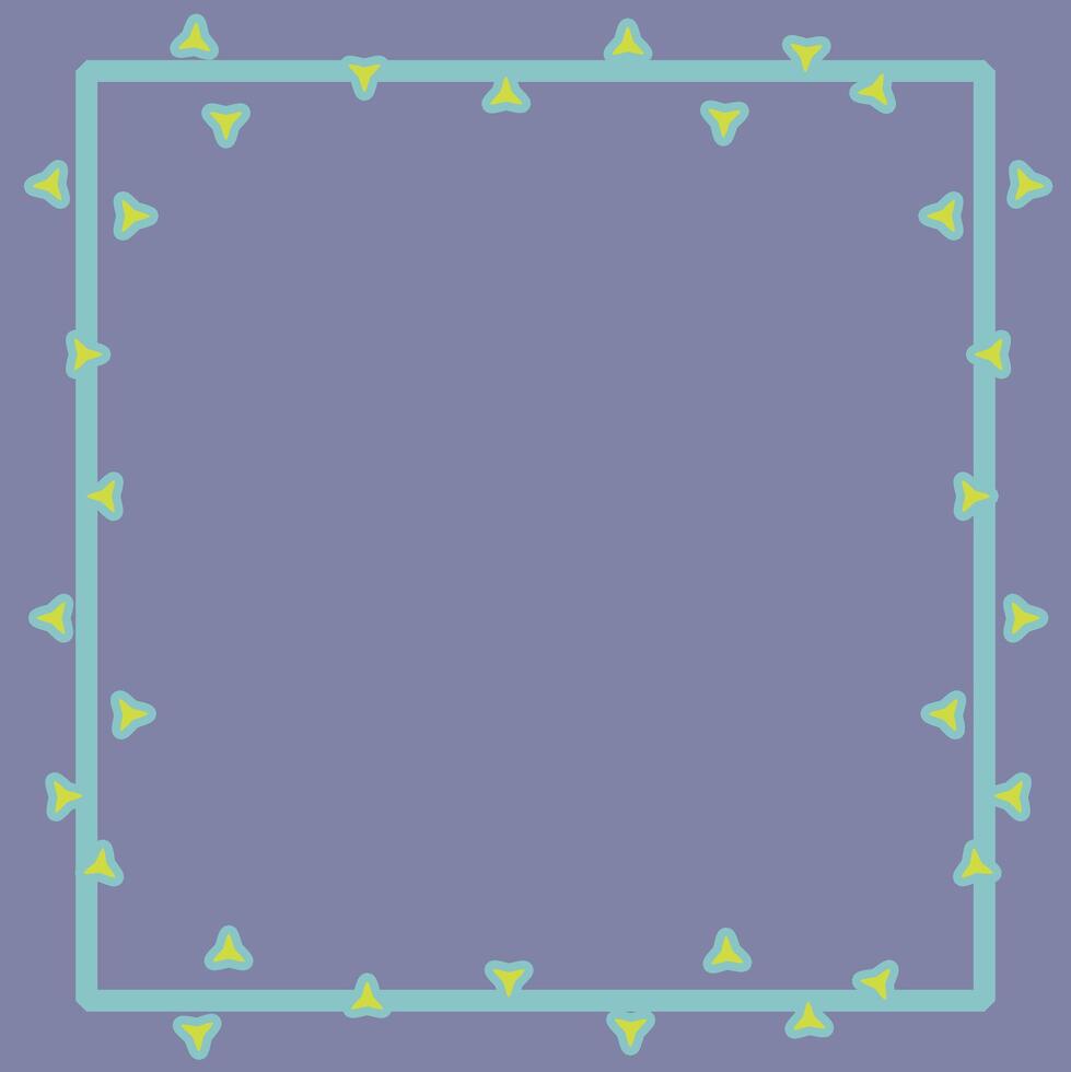 Square frame with abstract triangles in yellow and light blue colors, the background is purple. vector