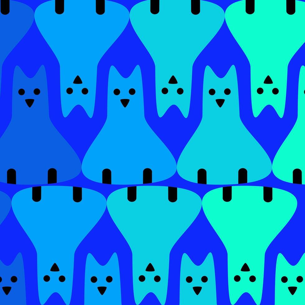 blue background, with a pattern of simple kittens, one next to the other, ranging from light blue to cyan vector