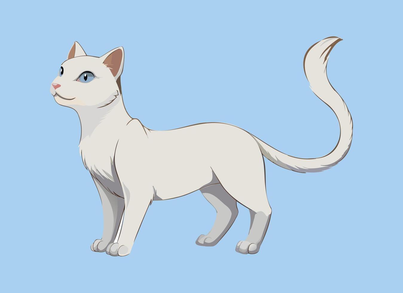 a white cat with blue eyes standing on a blue background vector