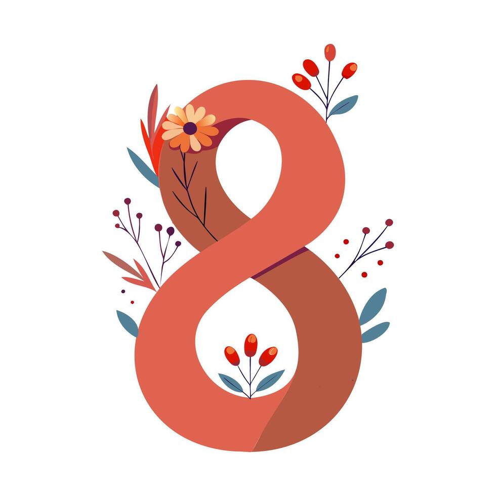 the number eight is surrounded by flowers and leaves vector
