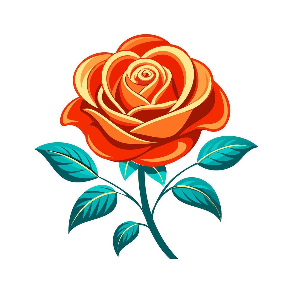 a rose with leaves and a stem on a white background vector