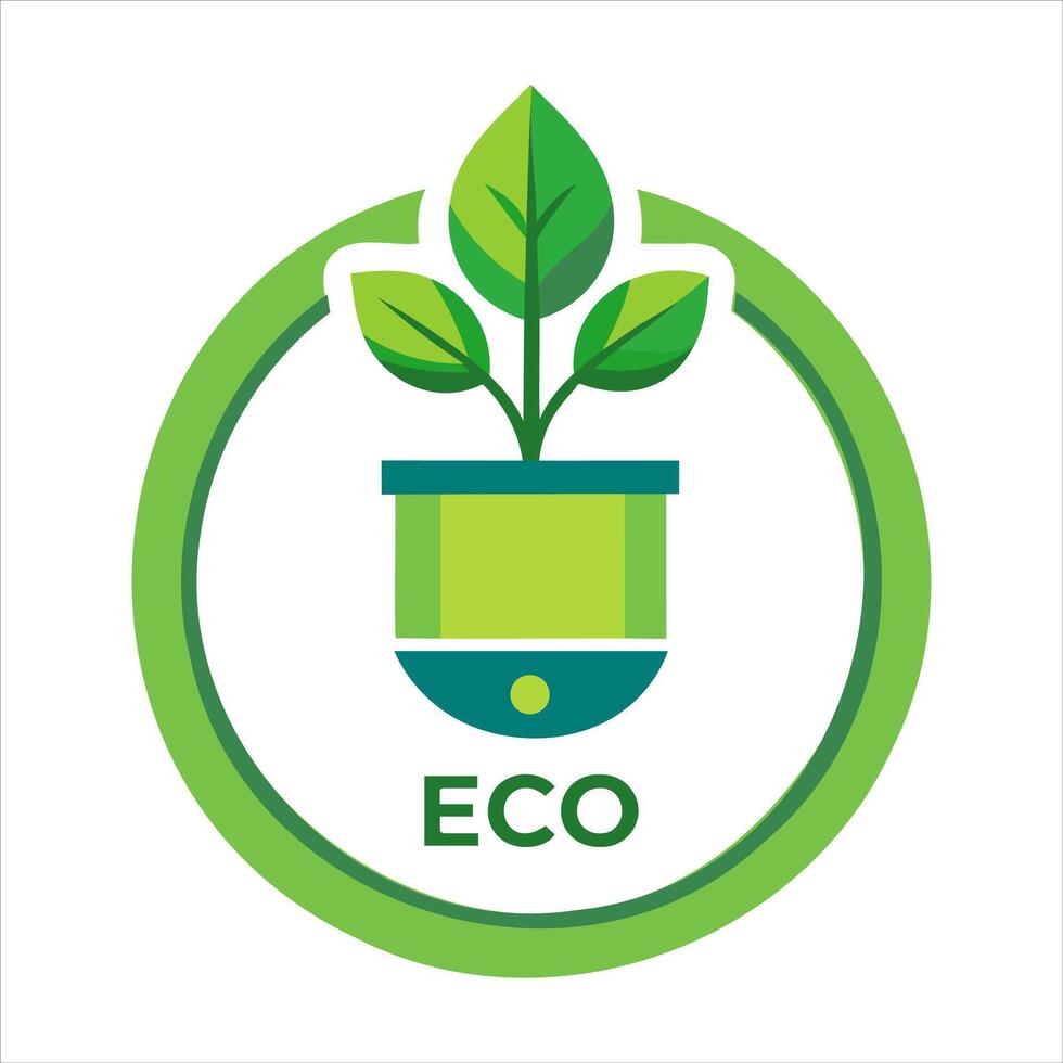 eco logo with green plant in a pot vector