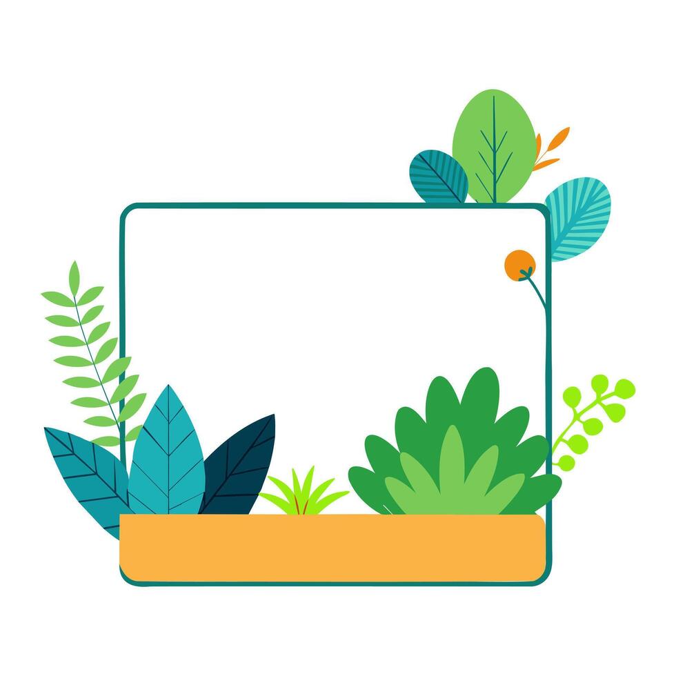 a square frame with plants and flowers on it vector