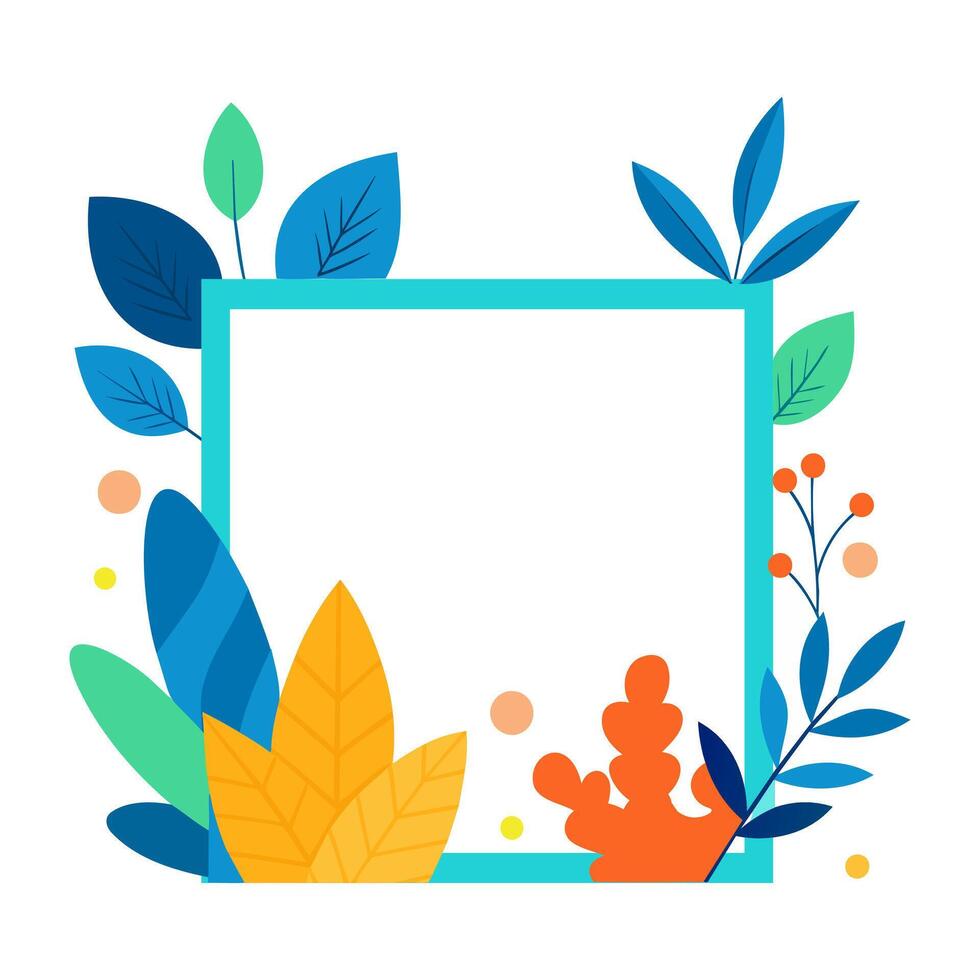 a square frame with colorful plants and leaves vector