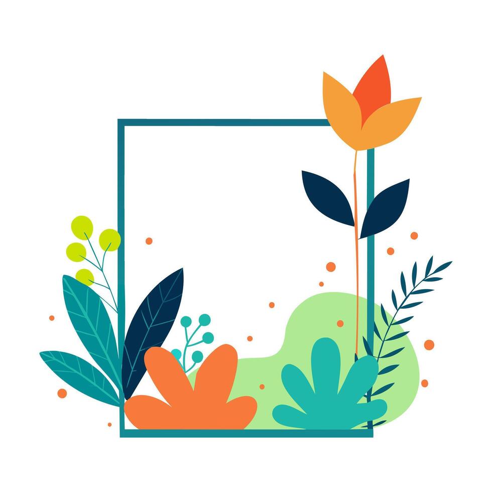 a square frame with plants and flowers on it vector