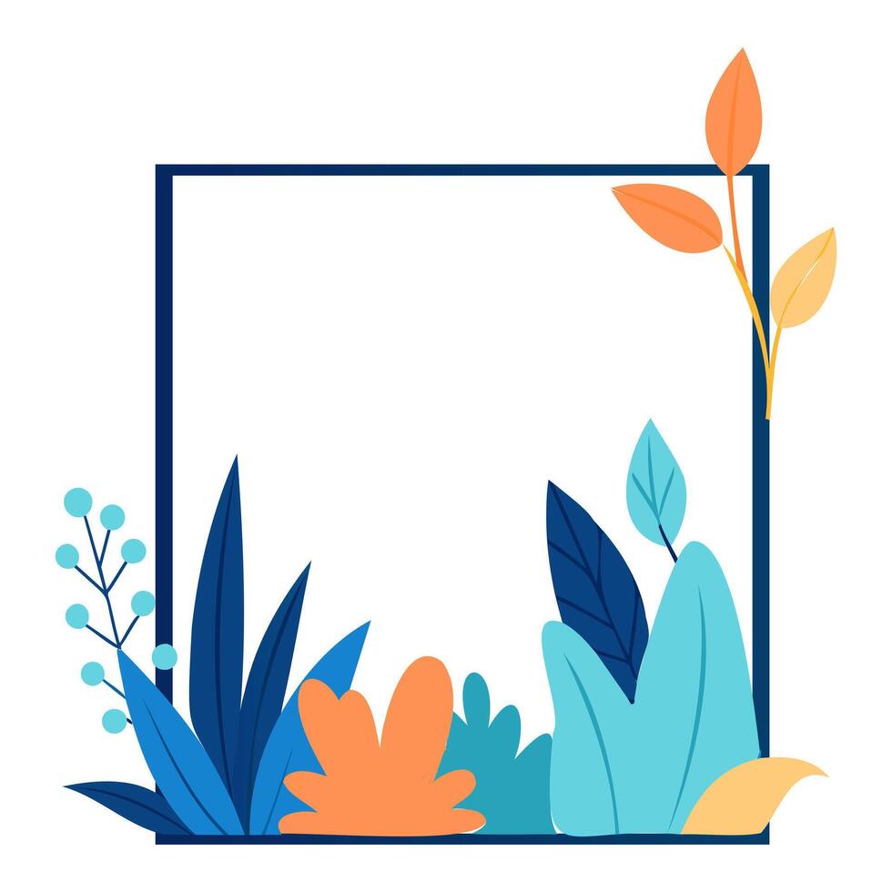 a square frame with colorful plants and leaves vector