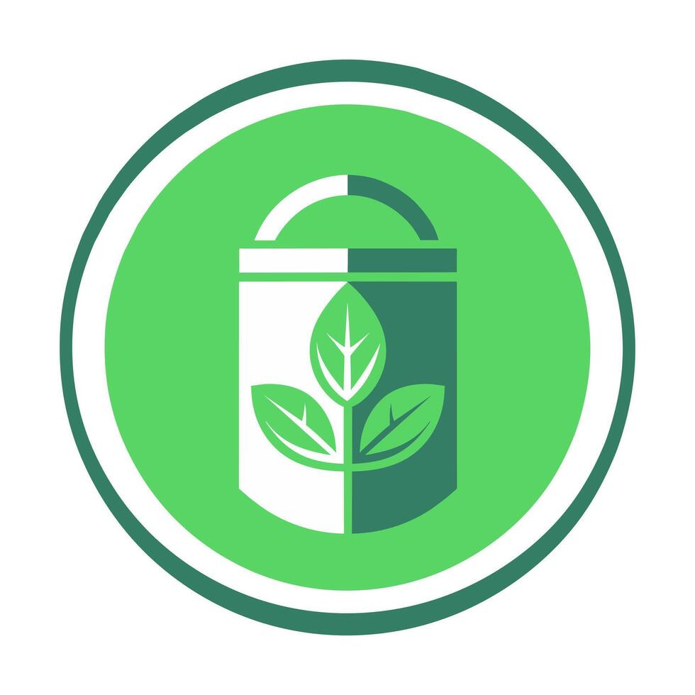 a green icon with a plant in a can vector
