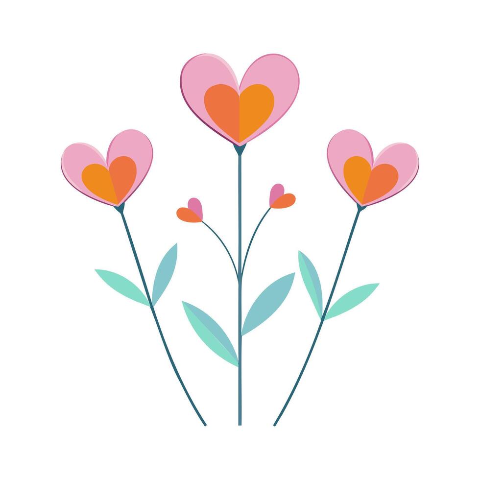 heart shaped flowers with leaves on a white background vector