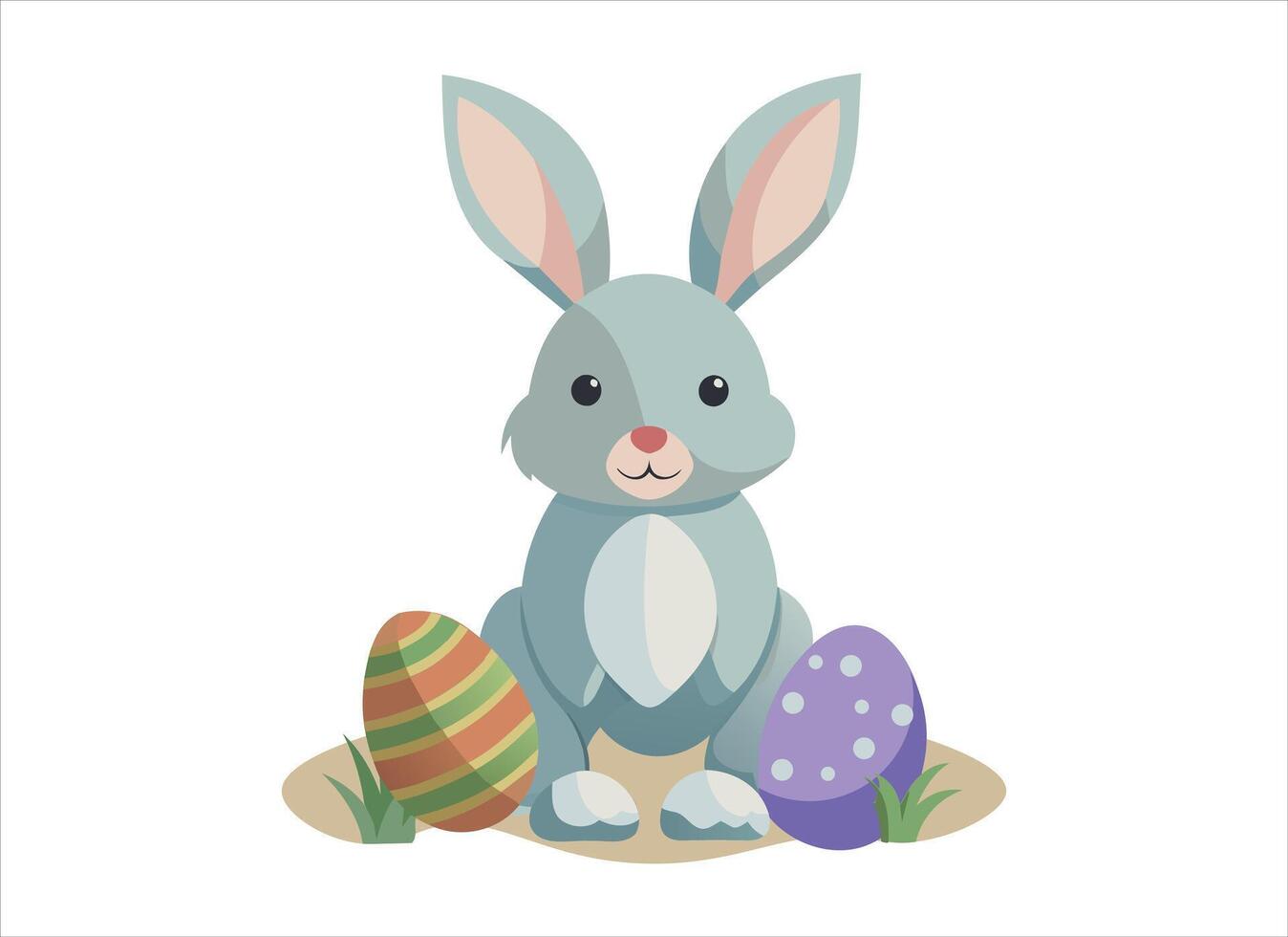 easter bunny with eggs and grass vector