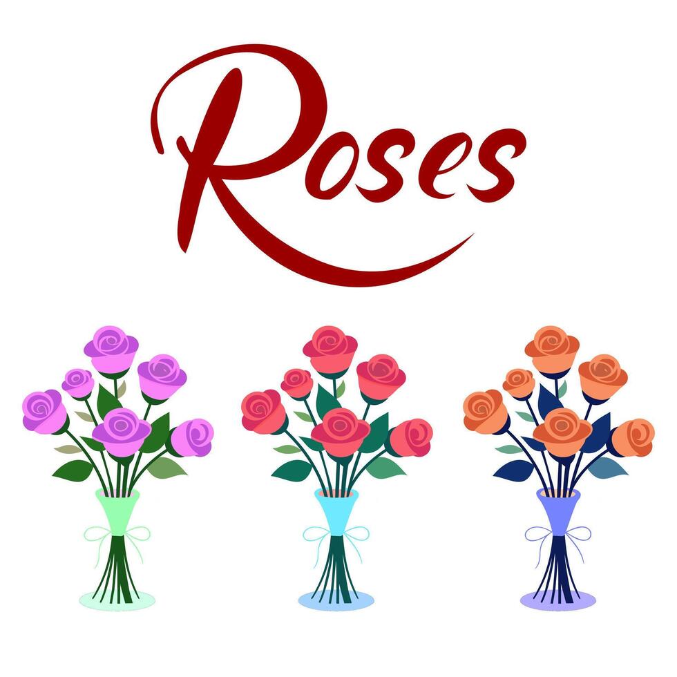 roses in vases with the word roses vector