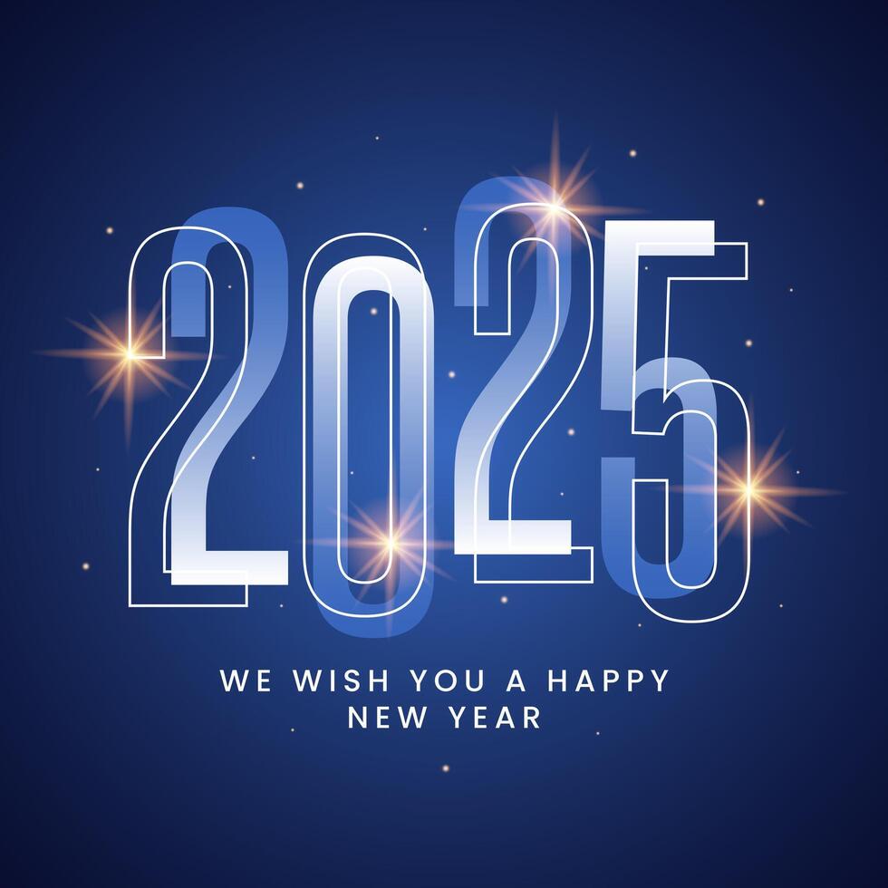 Happy New Year 2025 in typography and line design with golden fireworks light. vector