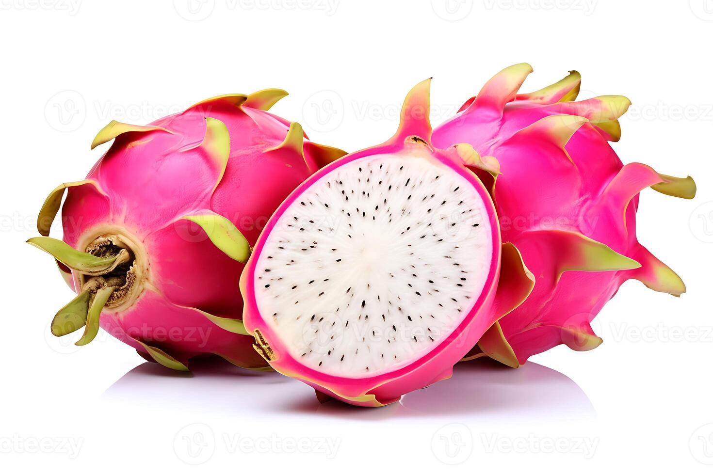 AI generated Ripe pitahaya fruit with half isolated on white background photo