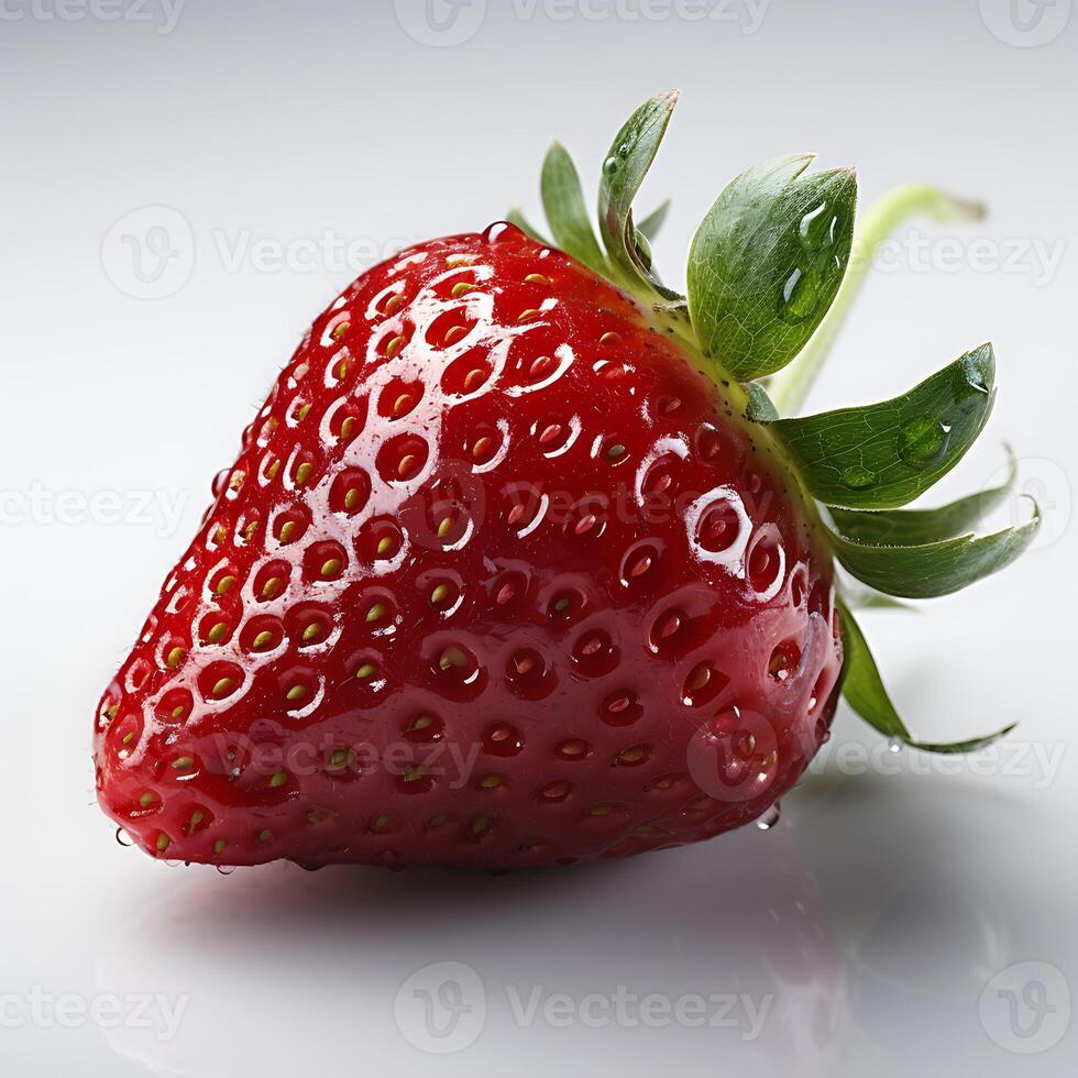 AI generated Strawberry with water drops on a white background photo