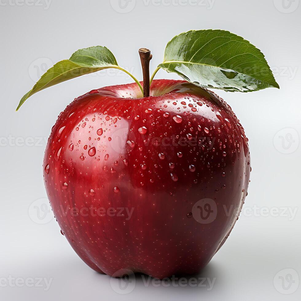 AI generated Red apple with leaf isolated on white background photo