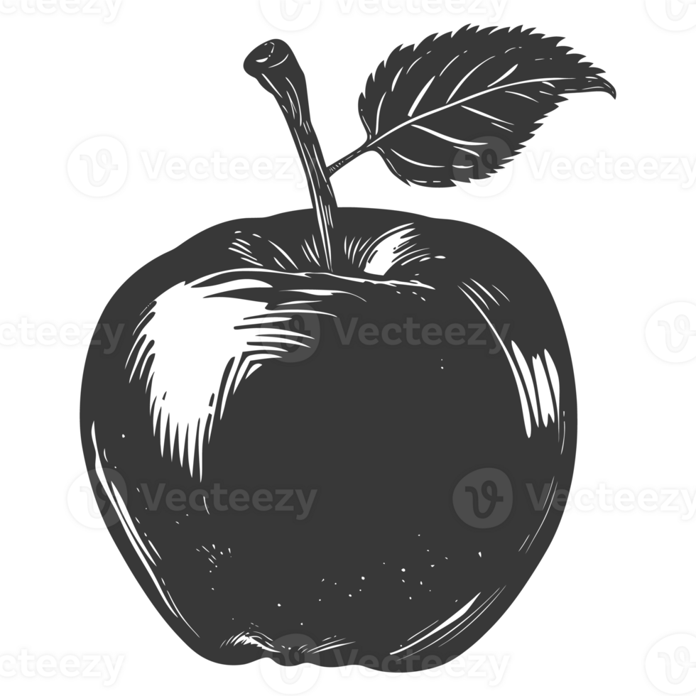 AI generated Silhouette Apple Fruit black color only png
