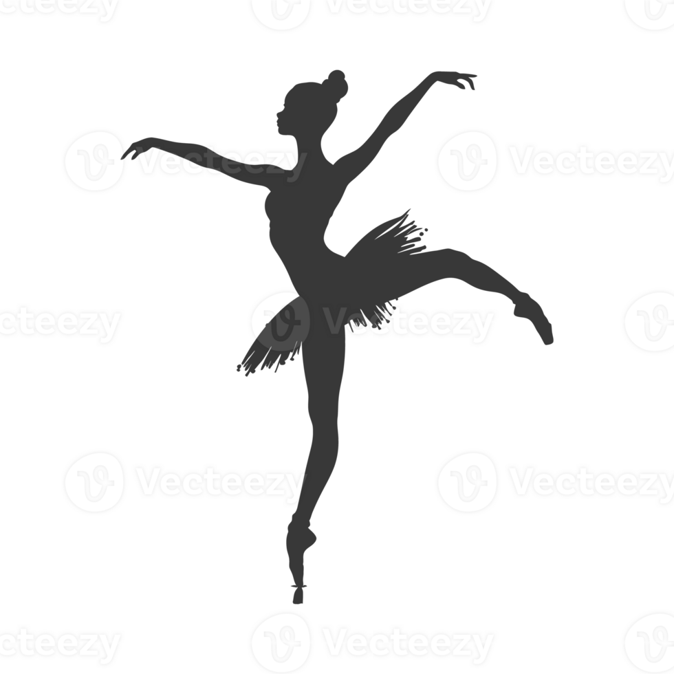 AI generated Silhouette ballerina in action black color only full body png
