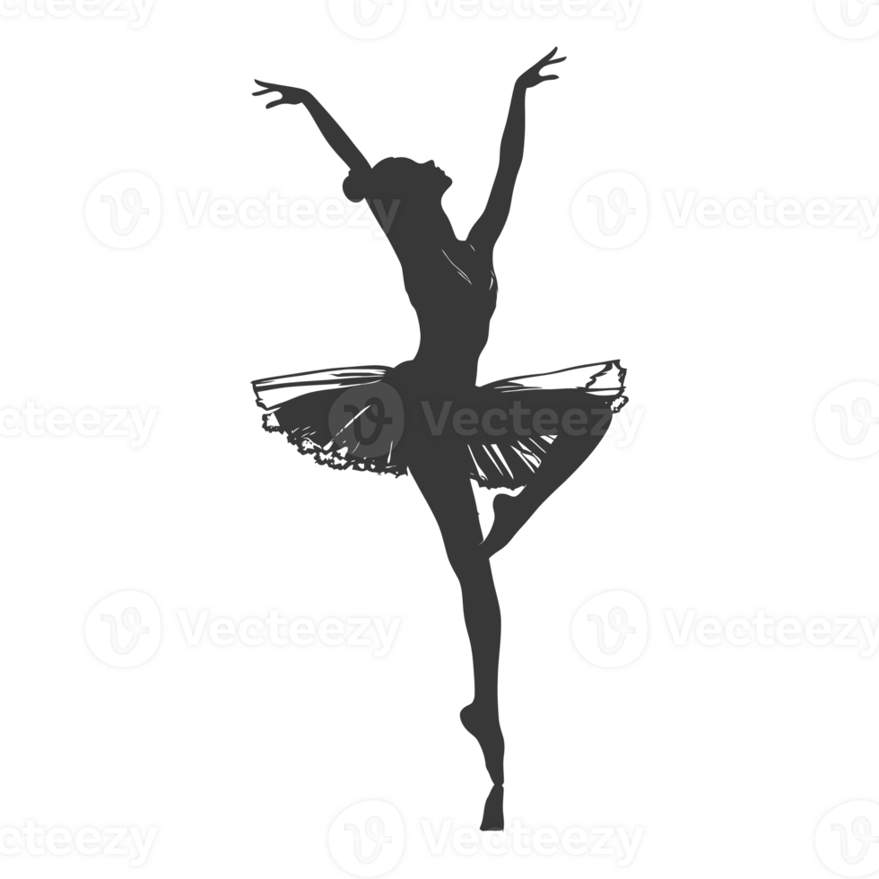 AI generated Silhouette ballerina in action black color only full body png