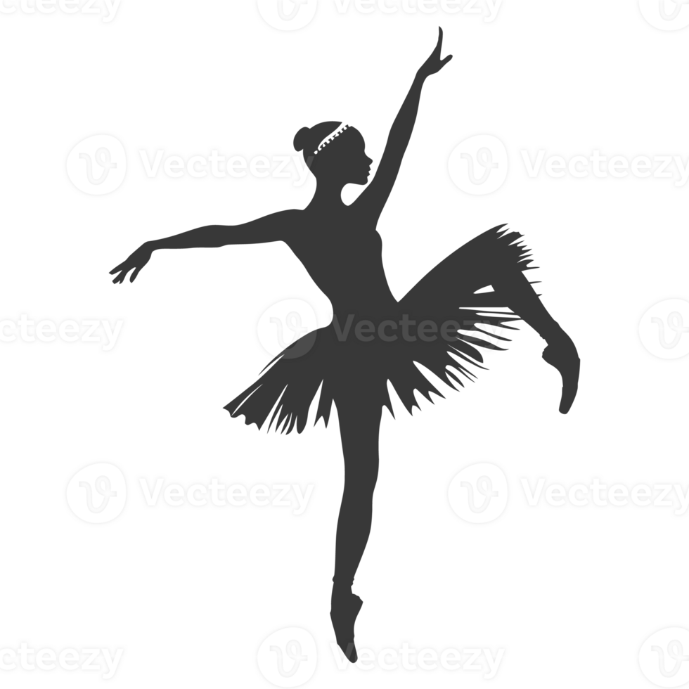 AI generated Silhouette ballerina in action black color only full body png