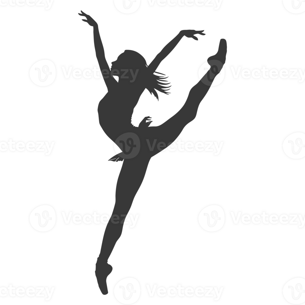 AI generated Silhouette ballerina in action black color only full body png