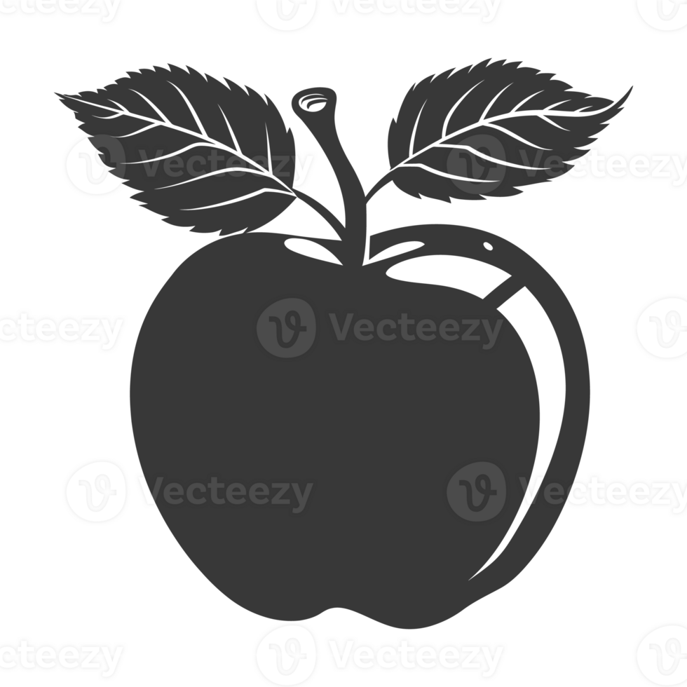 AI generated Silhouette Apple Fruit black color only png