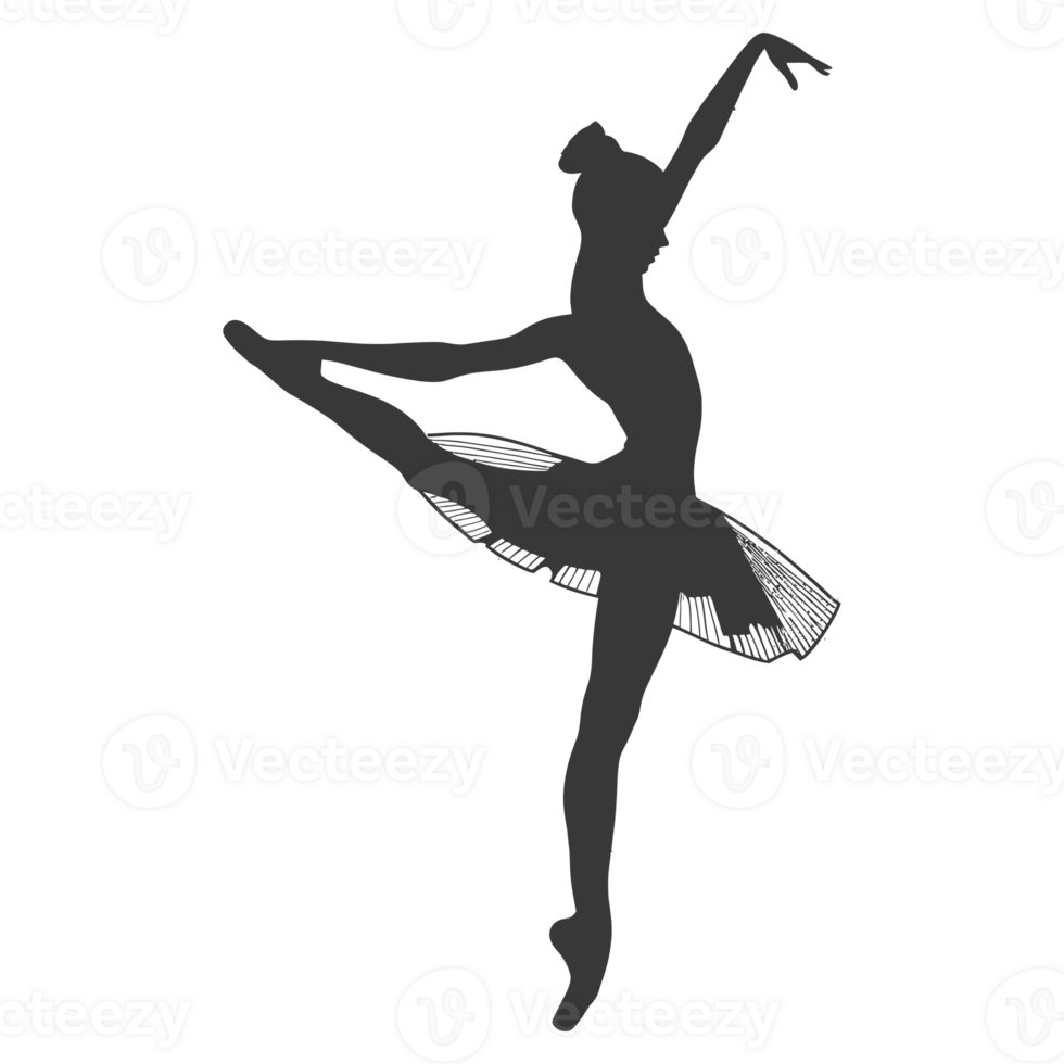 AI generated Silhouette ballerina in action black color only full body png