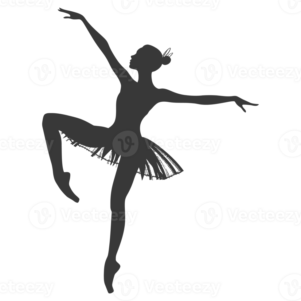 AI generated Silhouette ballerina in action black color only full body png