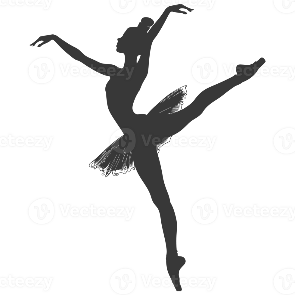 AI generated Silhouette ballerina in action black color only full body png