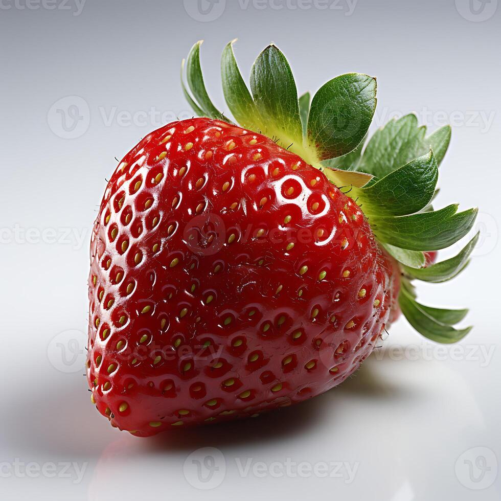 AI generated Strawberry with leaves. Isolated on a white background. photo