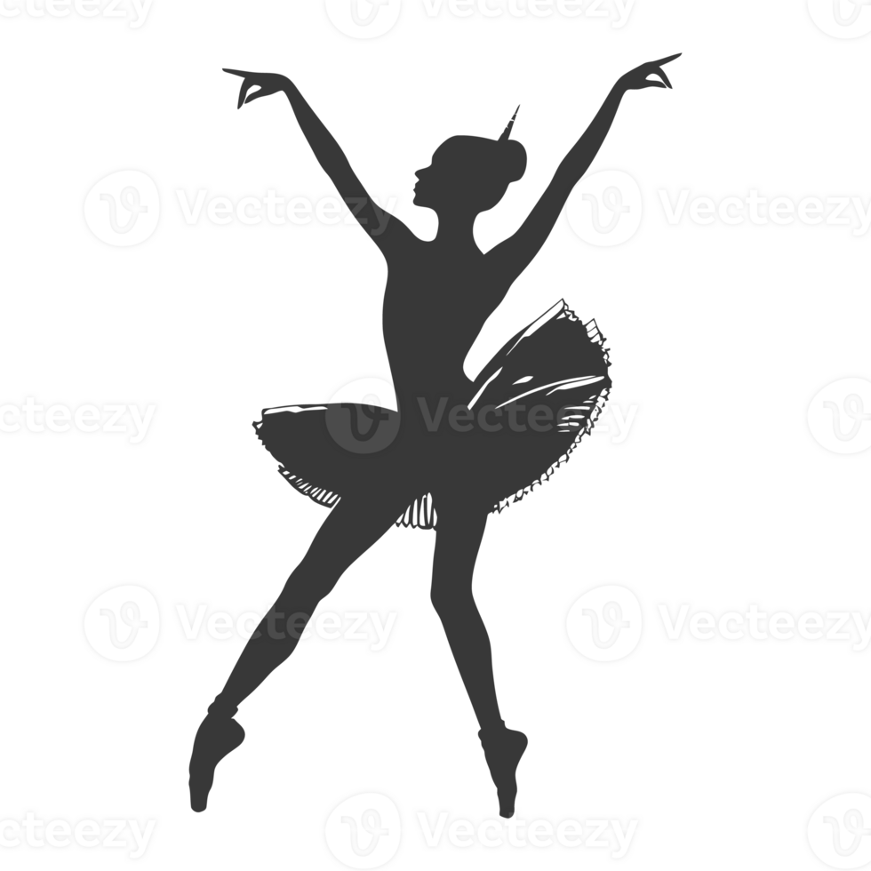 AI generated Silhouette ballerina in action black color only full body png