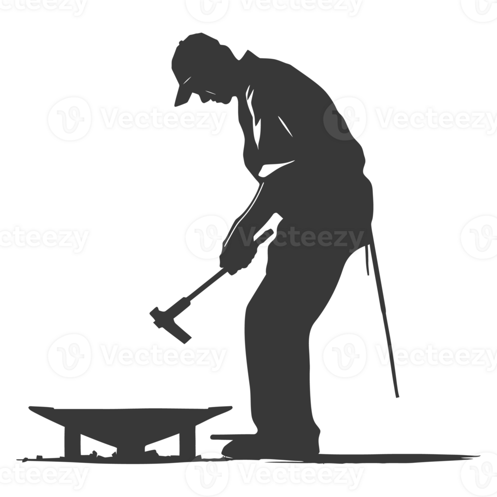 AI generated Silhouette blacksmith in action black color only full body png