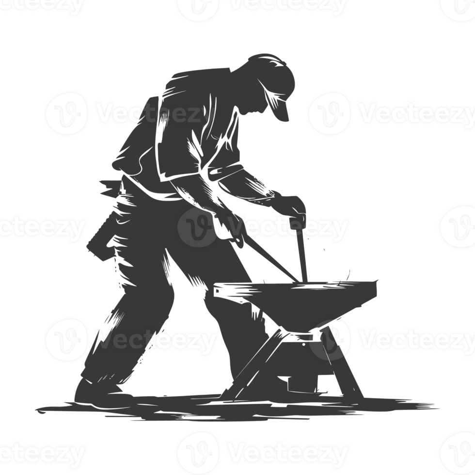 AI generated Silhouette blacksmith in action black color only full body png