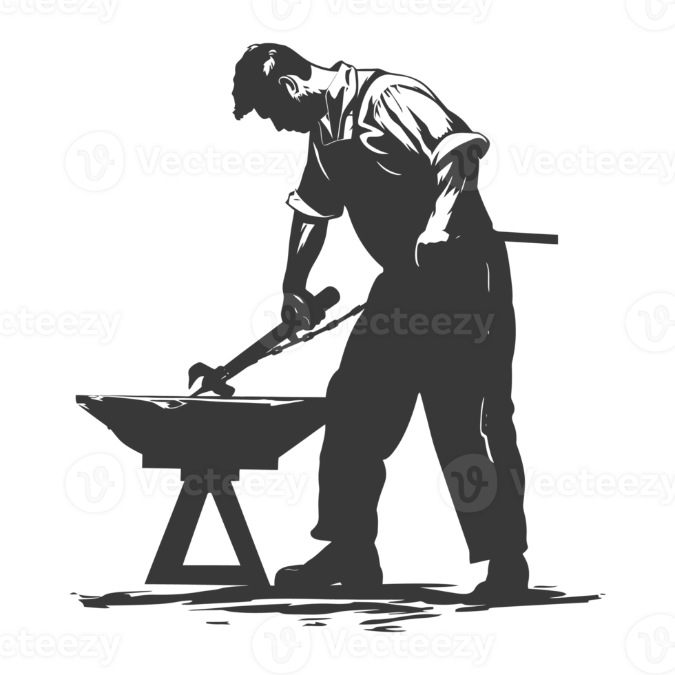 AI generated Silhouette blacksmith in action black color only full body png