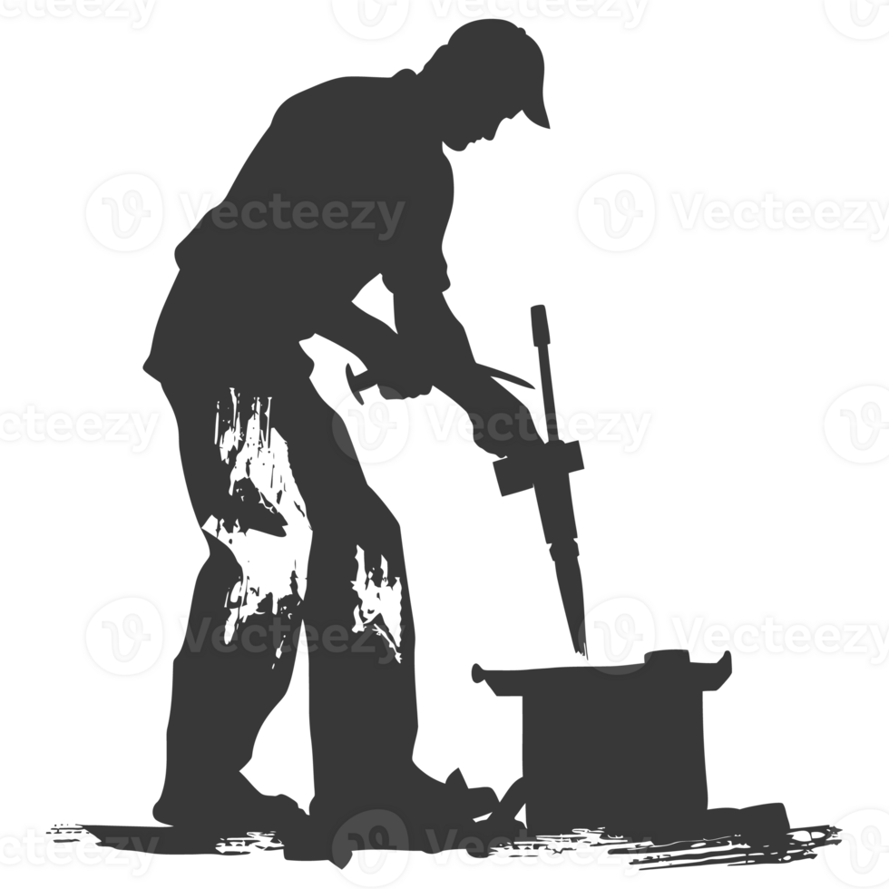AI generated Silhouette blacksmith in action black color only full body png