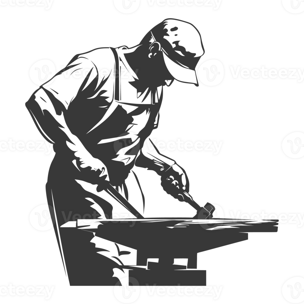 AI generated Silhouette blacksmith in action black color only full body png