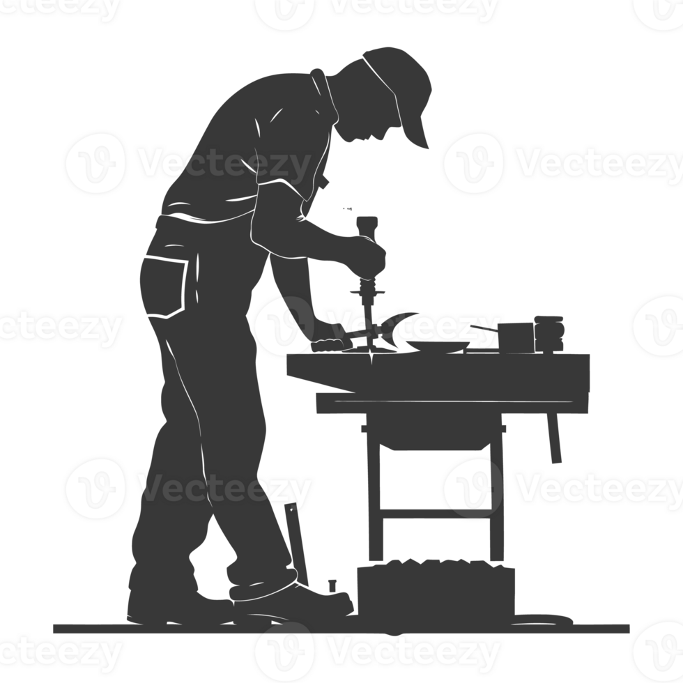 AI generated Silhouette blacksmith in action black color only full body png