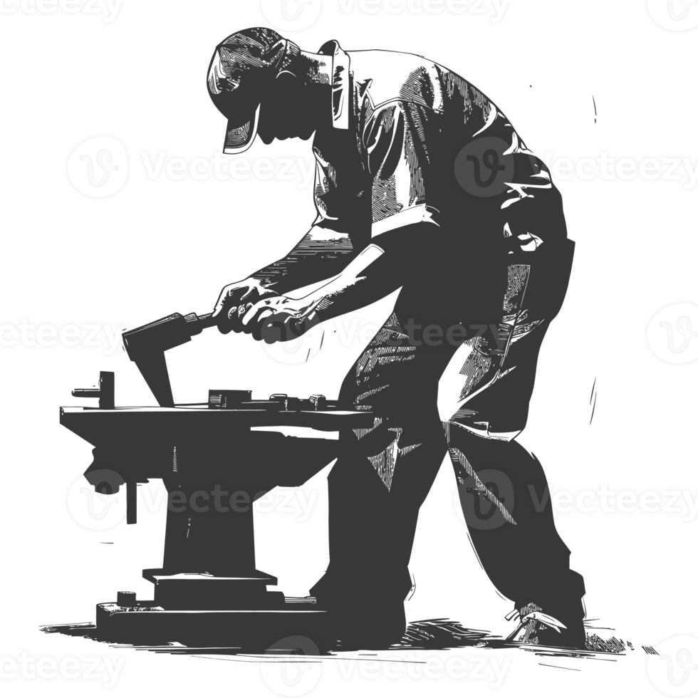 AI generated Silhouette blacksmith in action black color only full body png